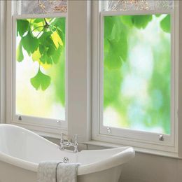 Window Stickers Privacy Glass Film Green Leaf Pattern Frosted Sticker Sun Blocking Glue-Free Static For Home Decoration