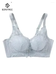 Bras BirdTree Real Silk Gathering Bra Women Wire Free Sexy Lace Breathable Comfort Thin Underwear 2024 Spring Summer P435113QC