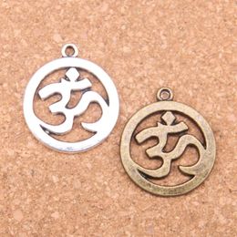 32pcs Antique Silver Plated Bronze Plated Yoga OM Charms Pendant DIY Necklace Bracelet Bangle Findings 25mm278e