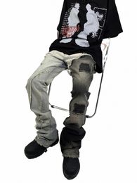 mr. Black, avant-garde and cutting-edge design, heterochromatic stitching, tattered beggar pants, with slight ruffled edges, and K4gH#