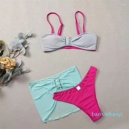 Women's Swimwear Women Sexy Bikinis Set Summer Push Up Sling Low Waisted Bathing Suit Outdoor Three-piece Swimming Clothes