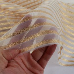 Fabric Gold Stripes Glitter Flocking Organza Fabric Dress Making 150cm Wide Sold By Yard
