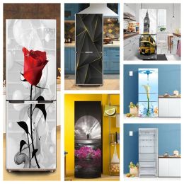 Stickers 60x180cm/Custom Size Refrigerator Sticker Flower Wall Decal Modern Vinyl Door Cover Film Kitchen Decor Fridge Open Empty Pattern