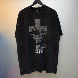 Printing T Shirt Men Women Oversized Short Sleeves Tee Tops Vintage Washed Black T-shirts