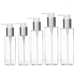 Storage Bottles Empty Clear Round PET Plastic Bottle Matte Silver Lotion Pump 100ml 120ml 150ml 200ML 250ML Cosmetic Packaging Shampoo