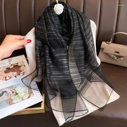 Scarves Silk Scarf Women's Spring And Autumn Versatile Gold Thread Plaid Fashion Korean