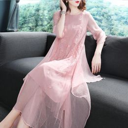 Casual Dresses Summer Women Embroidery Irregular 3xl 4xl 3/4 Sleeve Long Dress Woman Loose Vintage