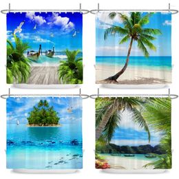 Shower Curtains Seaside Sea Sunny Beach Coconut Tree Print Bathroom Curtain Frabic Waterproof Polyester Bath With Hooks