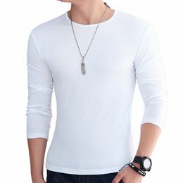 men T-shirt Lg Sleeve Solid Color Bottoming Shirts O-neck Pullover Tops Slim Fit Spring Autumn White Black Oversize Tees b4R4#