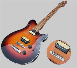 Best electric guitar dark brown explosive flame top toasted maple neck and fingerboard thick body mapa with spray effects