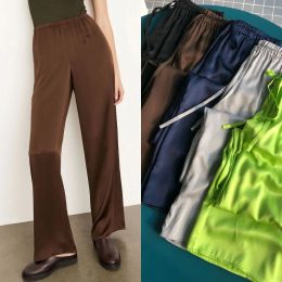 Light luxury, heavy weight women's pants, silk stretch satin, silk air pants, drawstring straight tube casual pants