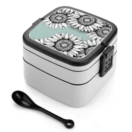 Dinnerware She Was As Wild The Flowers Bento Box Student Camping Lunch Dinner Boxes Sunflower Black And White Pen Ink