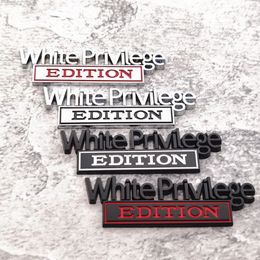 White Privilege Edition Car Sticker Decoration Metal Alloy Leaf Board Universal Emblems Badge