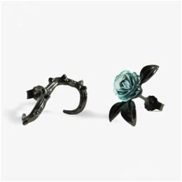 Stud Earrings Retro Gothic Thorn Rose Asymmetric Fashion Girl Blue Body Penetrating Charm Lady Nightclub Party Jewelry Drop Delivery Otglu