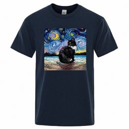 cat Starry Sky Universe Funny Tshirt Men Casual Breathable Summer Tshirts Oversized Loose T Shirt Brand Cott Clothing Man j3mi#