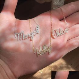 Pendant Necklaces Diamond Name Necklace Custom Handwritten Personalised Crystal For Women Zirconia Gifts 220716 Drop Delivery Jewellery Dhgr5