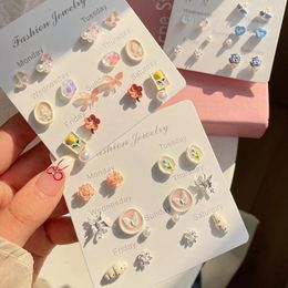 Stud Earrings KADRUFI Sweet 2024 Flower Butterfly Pearl Heart Set For Women Korean Fashion Piercing Earring Sets Jewellery Gift