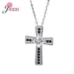 Pendant Necklaces Classic Retro Shiny Cubic Zircon Cross For Women Fashion 925 Sterling Silver Crystal Choker Necklace Party Jewellery