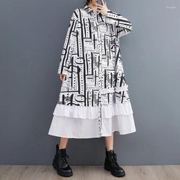 Casual Dresses European American Print Patchwork Edible Tree Chic Girl's Autumn Blouse Dress Fashion Women Spring Rufle