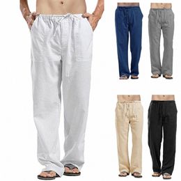 mens Cott Linen Lg Pants Summer Drawstring Trousers Leisure Resort Trousers Men Thin Oversized Loose Straight Leg Pant V8RA#