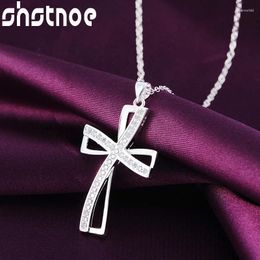 Pendants SHSTONE 925 Sterling Silver Zircon Cross Pendant Necklace For Women Engagement Wedding Gift Fashion Charm Jewellery Chain