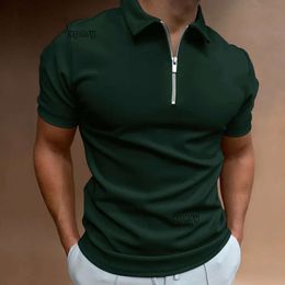 Mens Polos Solid Colour Polo Shirt Short Sleeve Turndown Collar Zipper for Men Casual Streetwear Summer Male Tops 110