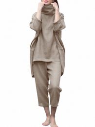 2pcs Women Spring Trutleneck 3/4 Sleeve Blouse Harem Pants Sets Fi Trouser Suits ZANZEA Solid Urban Tracksuit Matching Sets p8oL#