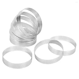 Baking Moulds 8Pcs Stainless Steel Tart Ring Heat-Resistant Perforated Cake Mousse Round Double Rolled Metal Mold 10cm