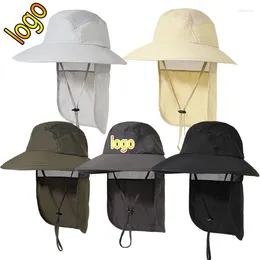Berets Custom Logo Fashion Bucket Hat Men Outdoor Fishing Mask Wide Brim Fisherman's Hats Women Breathable Uv Protection Sun Cap