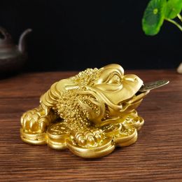 Sculptures Golden Three Legged Toad Frog Statue Sculpture Ornament Buddha Statue Resin Figurines Lucky Gifts Money Coin Home Decoration