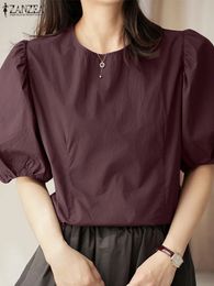 ZANZEA Summer Fashion Solid Blouse Casual Short Sleeve ONeck Shirt Female Elegant OL Work Blusas Mujer Oversized 240328