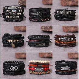 Handgewebtes Armband Leder Modisches Retro-Mehrschicht-Leder-Kombinationsarmband Herren-Trendarmband AB27