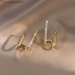 Charm Women Zircon Metal Earring Irregular U-shaped Gold Colour Earrings Shiny Crystal Earring Fashion Jewellery Accessories Girls Y240328