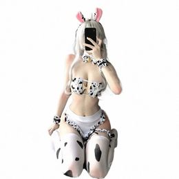 lolita Bra and Panty Set Stockings Japanese Cos Cow Cosplay Costume Maid Tankini Bikini Swimsuit Anime Girls Swimwear Clothing P1mo#