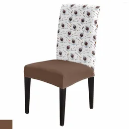 Chair Covers Coffee Beans Texture White Cover Set Kitchen Stretch Spandex Seat Slipcover Home Dining Room