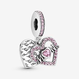 100% 925 Sterling Silver Heart & Mom Dangle Charm Fit Original European Bracelet Necklace Fashion Wedding Jewellery Accessories267t