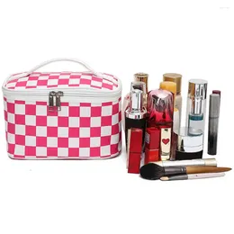 Storage Boxes Cosmetic Bag Set With Handle Check Print Bags Zipper Closure Capacity For Travel Business Trip Makeup