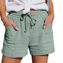 women's Cott Line Short Summer Wide Leg Sports Trousers Straight High-Waist Loose Drawstring Jogging Bermuda Solid Cuecas n7Dg#