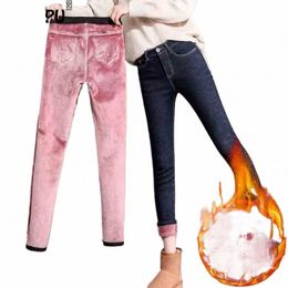 plus Veet Warm Pencil Jeans Women Casual Slim Thicken Winter Vaquero Plush Fleece Lined Denim Pant 89-94cm Skinny Jean capris R4Su#