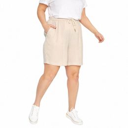 plus Size Elastic Drawstring Waist Summer Casual Shorts Women Pocket Side Loose Lightweight Sports Shorts Large Size 5XL 6XL 7XL R8gV#