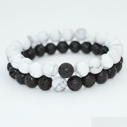 Catene di elasticità in pietra naturale più nuove con perline Braccialetti di coppia per donne e uomini Lava Rock Healing Energy Meditation Mala Beads Bangl Dhvx7