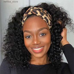 Syntetiska peruker Deep Wave Human Hair Pannband Wig Remy Human Hair Short Curly pannband Wigs Shuangya Malaysia Water Wave Scarf Wigs For Women24328