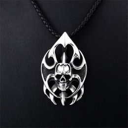 Pendant Necklaces Men's Stainless Steel Necklace Punk Flame Skull Gothic Party Jewellery Gift For Motorcycle Riders2335