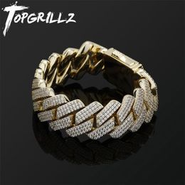 TOPGRILLZ Mens Bracelet 20MM 3 Row Zirconia Prong Link Chain Iced Out Micro Pave CZ Cuban Hip Hop Fashion Jewellery For Gift 220222320I