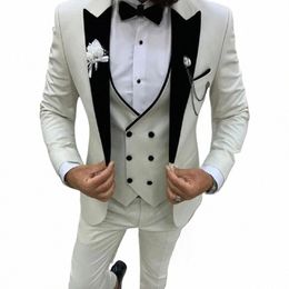 men's Slim Fit Wedding Suits 3 Piece Groom Tuxedo Busin Fi Peak Lapel Blazer with Double Breasted Vest Pants N7He#