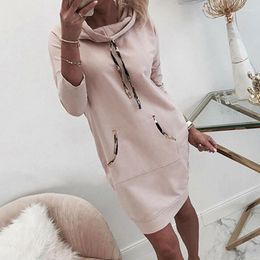 Casual Dresses Simple Scarf Collar Lace-up Fleece Sweatshirts Dress Female Fall Splicing Mini Women Winter Long Sleeve Hip