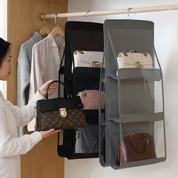 Storage Boxes 6 Pocket Folding Hanging Large Clear Handbag Purse Holder Anti-dust Organizer Rack Hook Hanger