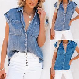 Casual Denim Shirt Women Summer Short Sleeve Single Breasted Loose Jean Blouses Vintage Harajuku Chic Tops Office Lady Tunics 240328