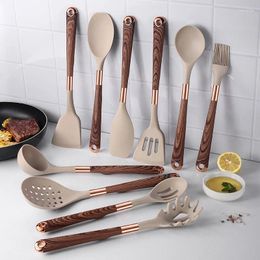 Cookware Sets Nordic 11 Pcs Cooking Tools Kitchenware Wood Grain Silicone Kitchen Utensils Set