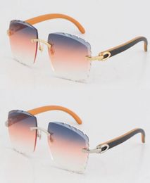 Rimless Wood C Decoration Square shape face Sunglasses Vintage Carving Lens Black Inside Orange Wooden glasses 18K Gold metal fram3919947